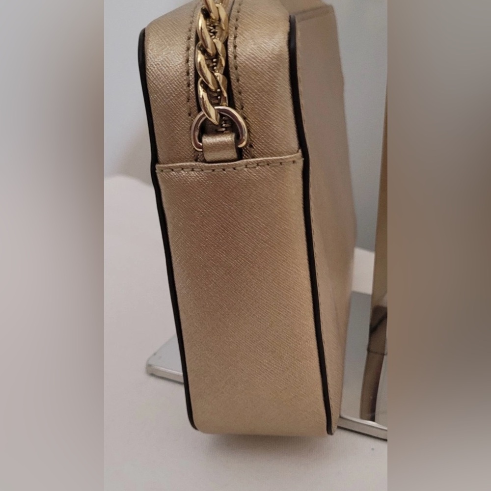 Michael Kors Jet Set Travel Metallic Gold Leather Crossbody Bag - Picture 5 of 16